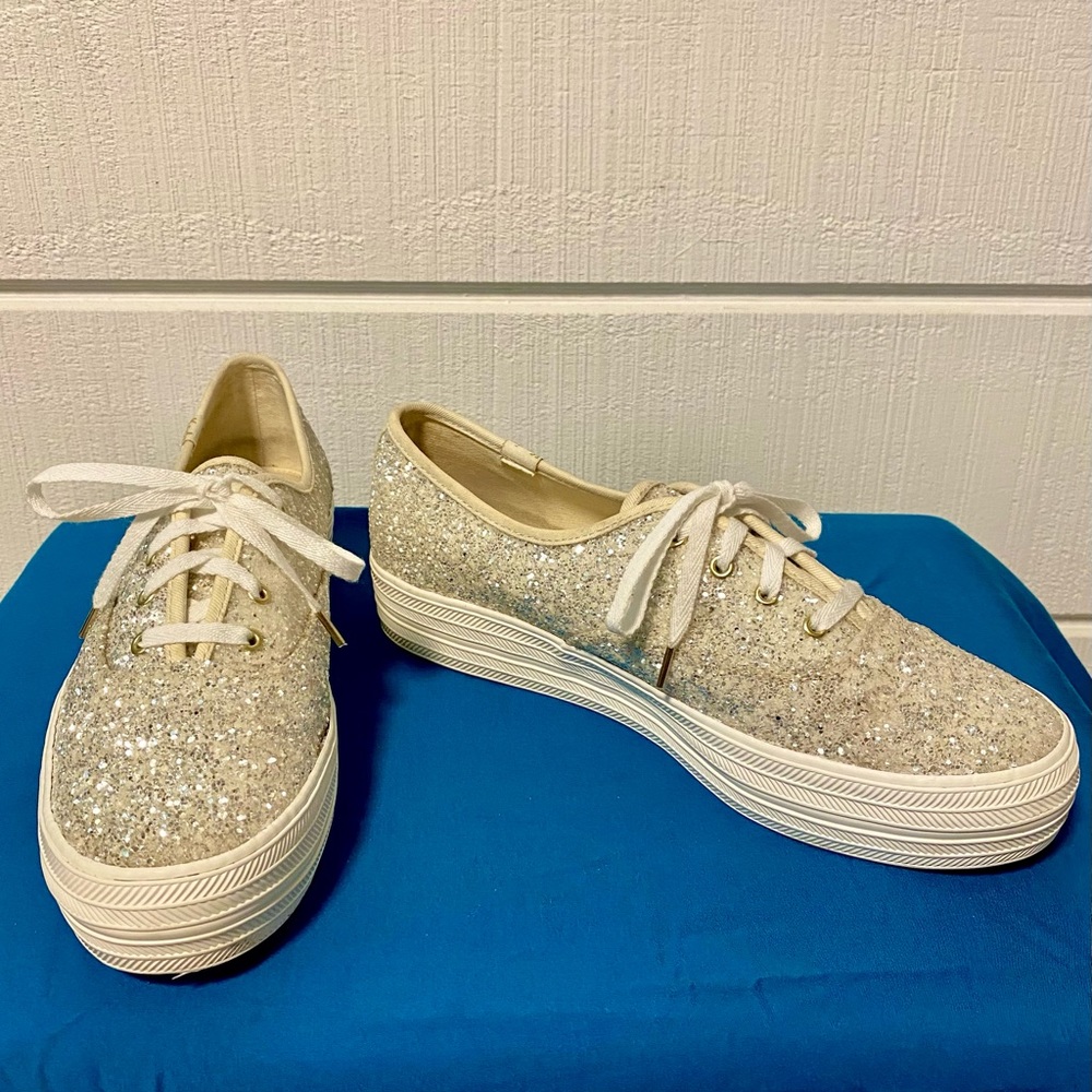 Limited Edition Keds x Kate Spade Triple Glitter Platform Sneakers Color: Cream